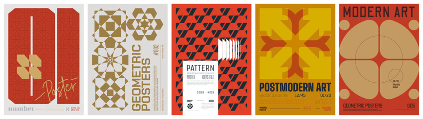 Leinwandbilder - Set modernism art colorful trendy poster, artwork minimalistic and  brutalism style, abstract geometric A4 rave postmodern composition, vector simple shapes print graphic in Y2K aesthetics, set 1