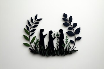 Fototapete - A minimalist depiction of a coven gathering herbs