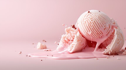 Wall Mural -   Ice cream on pink liquid, tablecloth