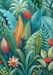 Canvas Print - Colorful jungle foliage with diverse tropical leaves