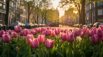 Wall Mural - Tulips in pink, Amsterdam's garden.