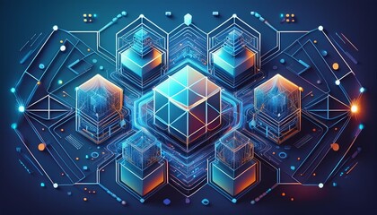 Wall Mural - Geometric Modular Microservices Concept for Technology Conference Poster Design