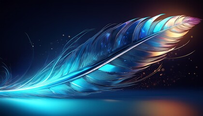 Wall Mural - Glowing Blue Feather on Dark Background, Artistic Design