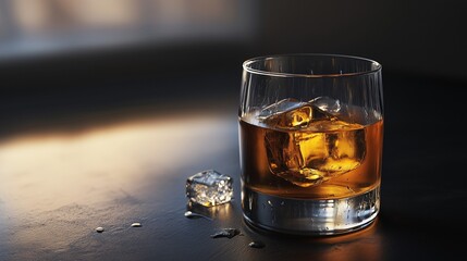 Wall Mural - Whiskey on the rocks in a glass