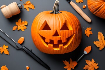 Aufkleber - A minimalist image of pumpkins being carved for Thanksgiving