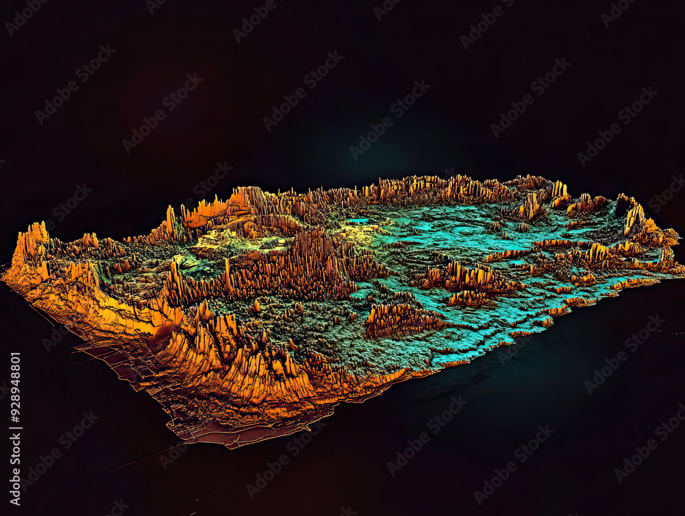 Technical aerial visual, 3D LiDAR GIS aerial map satellite scan model ...