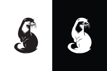 Black silhouette of  otter illustration icon vector for logo, isolated on white background