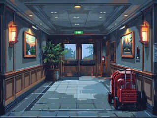 Wall Mural - Hotel Lobby with Luggage Cart.