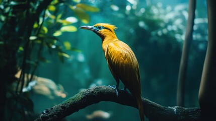 Golden Bird in Tropical Forest