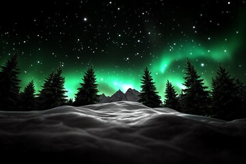 Aufkleber - A simple black-and-white depiction of the Northern Lights, with only faint hints of color breaking through