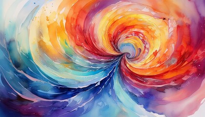 Abstract Watercolor Spiral in Vibrant Hues A captivating swirl of colors, reminiscent of a blooming flower, evokes a sense of energy and growth. This abstract watercolor painting.