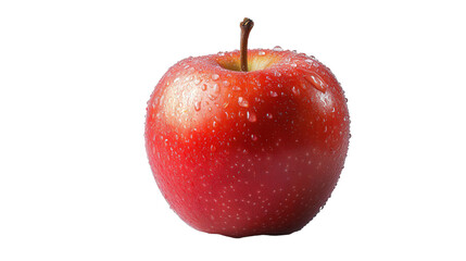 Wall Mural - A red apple with a stem is sitting on a white background