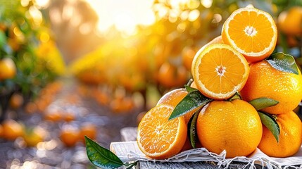 Wall Mural -   A stack of oranges resting on top of a cloth on a table