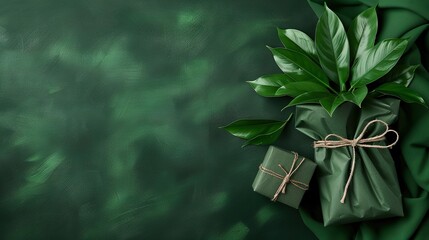 Wall Mural -   A gift wrapped in green paper and securely tied with twine