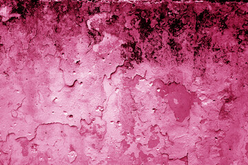 Wall Mural - Grungy dirty plaster wall with peeling paint. Pink color style.