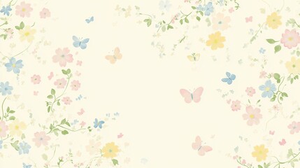 Wall Mural - A pastel floral pattern featuring butterflies, ideal for backgrounds or decorative use.