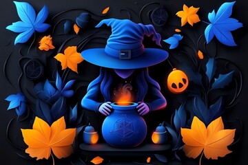 Poster - A witch brewing potions in a minimalist style