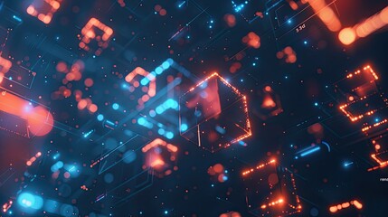 Wall Mural - Abstract Digital Space with Glowing Cubes and Lines