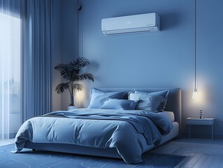 Poster - Modern Bedroom Interior with Air Conditioner.