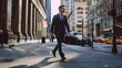© VK Studio - A business professional strides down a bustling city street, lined with skyscrapers and yellow taxis, capturing the essence of urban ambition.
