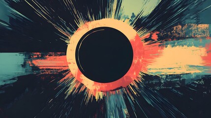 Wall Mural - Abstract Art with a Black Circle Centered in an Orange-Red Ring