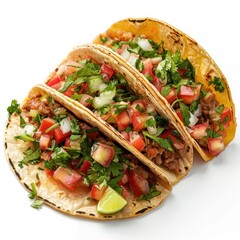 These delicious tacos are loaded with fresh toppings including tomatoes, jalapenos, and cilantro.