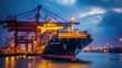 © savittree - A cargo ship unloading at a port terminal, showcasing the critical role of logistics in global commerce.
