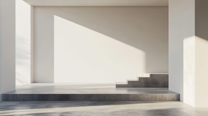 Concrete Steps and White Walls with Sunlight Casting Shadows