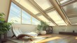 © QAISAR - Interior folded shades on ceiling windows on the roof electronically close skylight motorized blinds