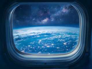 Wall Mural - breathtaking view of earth from spacecraft window against starry cosmic backdrop