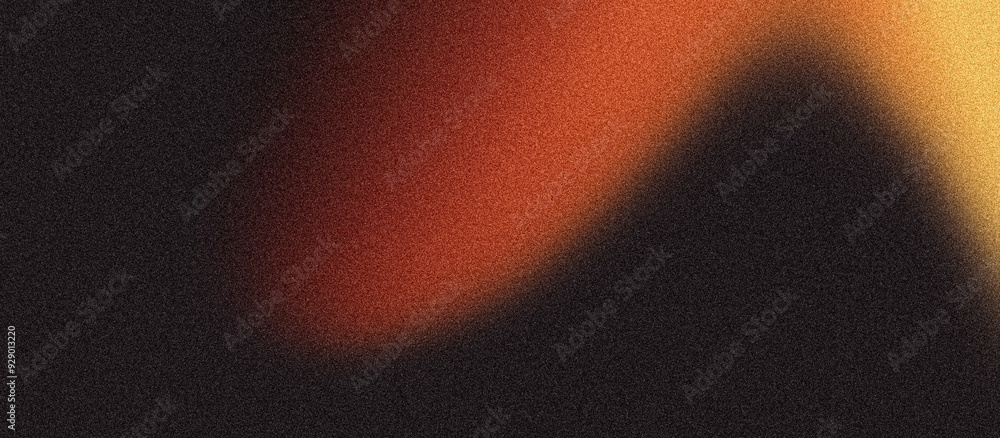 Abstract background grainy gradient red orange glowing shape, black ...