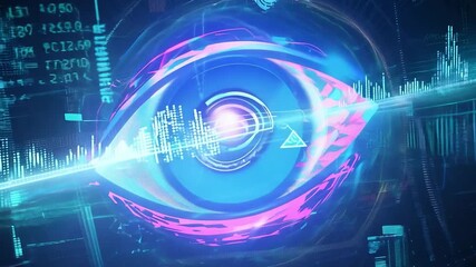 Wall Mural - Futuristic digital eye with vibrant hud tech elements