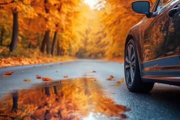 Sticker - Autumn Road Car