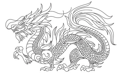 Wall Mural - Dragon line art style vector illustration eps 10