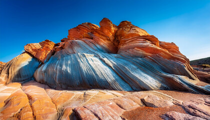 colorful rock formation blend blue orange hues highlighting geological wonders vibrant contrasts nat