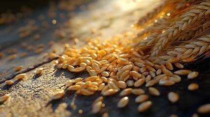 Scattered Organic Wheat Grains on Rustic Surface 3D