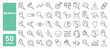 © M Design - Set of 50 line icons related to search, magnifying glass, find, research, SEO, investigation, magnifier, inspection, detect, responsibility, Editable stroke. Vector illustration