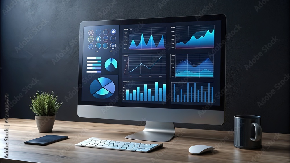 Modern minimalist computer screen displaying sleek dark-mode user ...