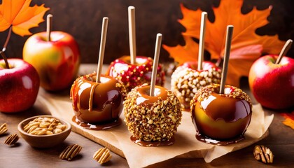 Wall Mural - caramel covered apples preparation