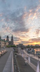 Wall Mural - Dresden Germany time lapse sunset city skyline at Elbe River and Augustus Bridge (Vertical)