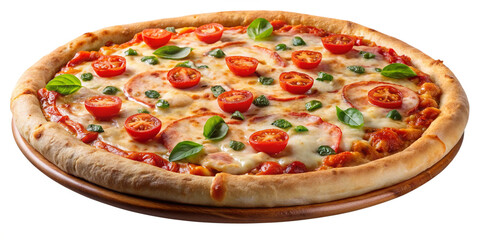 Wall Mural - Cheesy Italian pizza isolated on transparent background