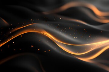 Abstract shiny color gold wave light effect illustration. Magic golden luminous glow design element on dark background, orange and yellow luminosity, 