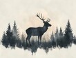 © Muhawaii - Silhouette of a stag standing in a forest, with a watercolor background.