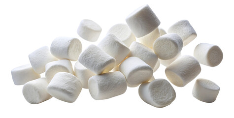 Falling marshmallow isolated on white background, clipping path, full depth of field

