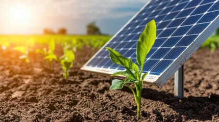 Wall Mural - Smart irrigation system powered by solar panels for sustainable water management Ecofriendly and efficient, Created with Generative AI.