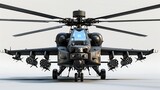 Modern military helicopter AH 64 apache bristling with armaments missiles radar and sensors