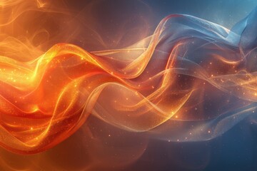 Wall Mural - Flowing fabric with glowing particles in orange and blue