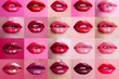 © Victor Bertrand - A grid of vibrant lips, each in different shades of red and pink, showcasing a variety of lipstick colors with glossy finishes.