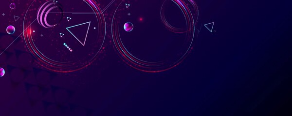 Wall Mural - Dark retro futuristic art neon abstraction background cosmos new art 3d starry sky glowing galaxy and planets blue circles
