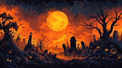 Wall Mural - The cemetery comes alive on Halloween night